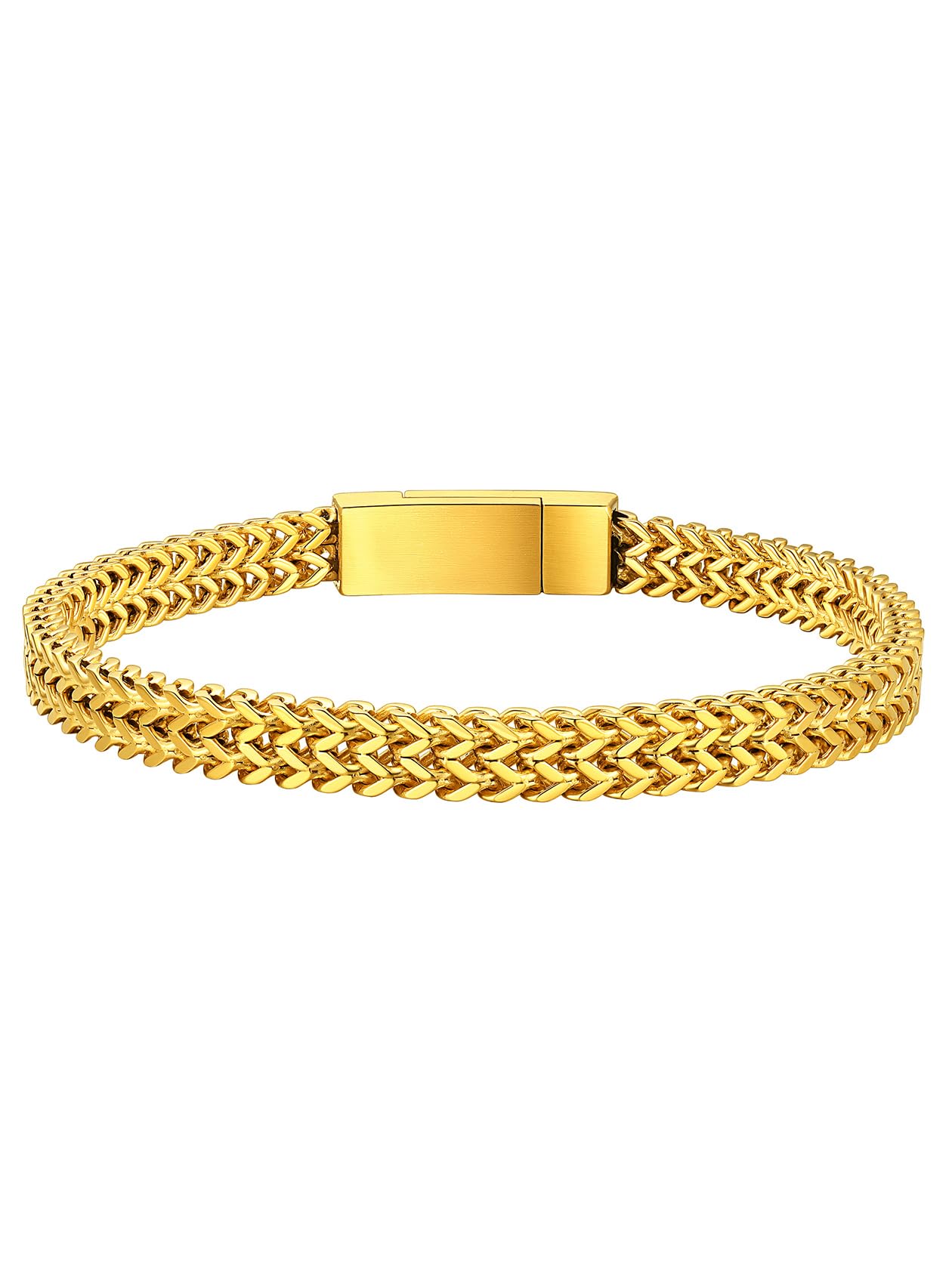 ChainsHouse Franco Bracelet Gold Plated Link 6mm 21cm Bracelet Wrist Band Cuban Chain Style Gifts for Men