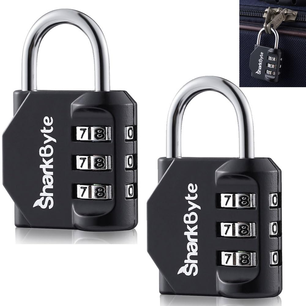 SharkByte Small Luggage Locks, 3-Dial Weatherproof Outdoor Security Combination Padlock, Travel Lock for Suitcases Luggage Case Travel Bag Gym Lockers Code Padlock (Pack of 2)