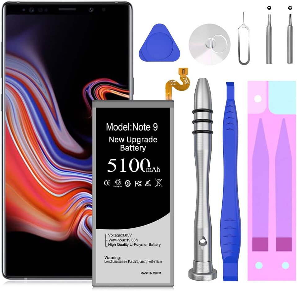 Galaxy Note 9 Battery, [2022 New Version ] 5100mAh Lithium Polymer EB-BN965ABU Spare Battery for Samsung Galaxy SM-N960 N960F N960T N960V N960A N960U N960P, with Repair Tool kit