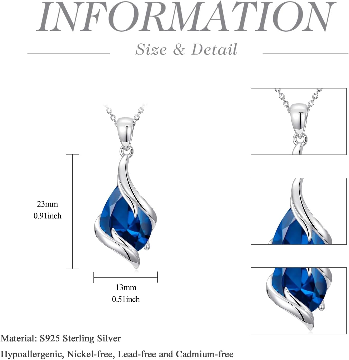 Birthstone Necklace for Women 925 Sterling Silver Teardrop Pendant Fine Jewelry Valentines Day Birthday Gifts for Her Wife Girlfriend - Image 6