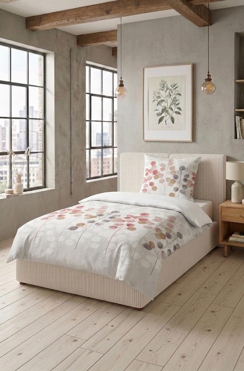 biberna Premium Seersucker Bettwäsche 135x200 cm | 2-teilig mit Kissenbezug 80x80 cm | 100% Baumwolle | kühlend, bügelfrei | Reißverschluss | Sommerbettwäsche | Stilisierte Pflanze | Modell 0026722