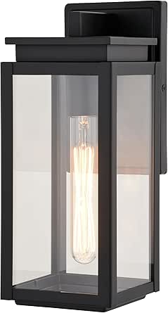 VAXCEL Uptown 12.5 in. H 1-Light Matte Black Transitional Outdoor Wall Sconce Made of Durable Metal, Clear Glass Shade, LED Compatible, Use for Exterior Porch Patio Front Door or Garage