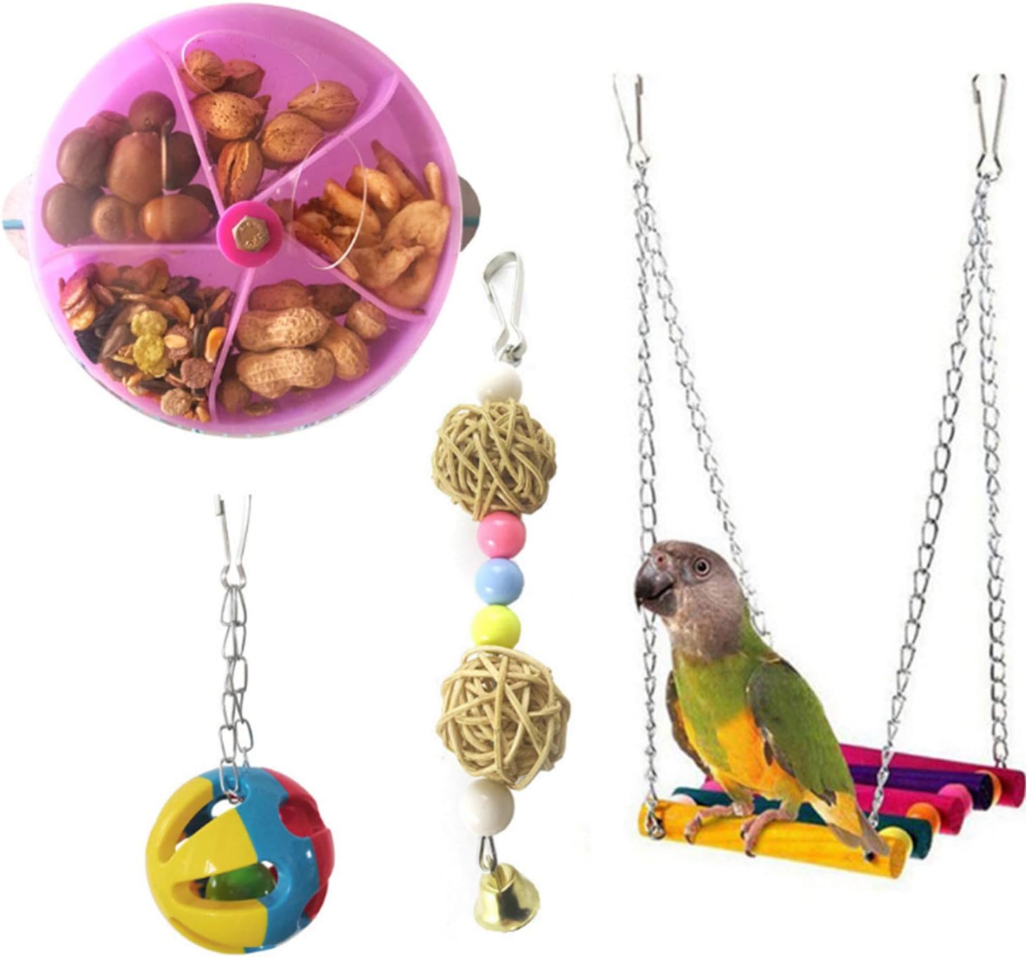 Bird Creative Foraging System Toy, Parrot Seed Food Ball Wheel,Parakeet Chew Ball Conure Swing Toy for Budgie Cockatiel Conure African…
