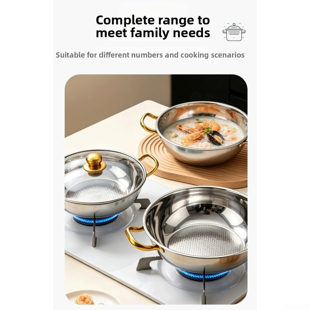 Set di pentole non wok in acciaio inox 201 con coperchio in vetro, per fornelli elettrici a induzione, finitura dorata, doppi manici (40 x 9,5 cm)