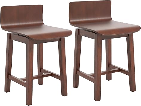 Swivel Kitchen Chairs Set of 2,19" Seat Height Dining Chair with Curved Seat & Footrest,Low Back Wooden Armless Side Dining Chairs for Living Room Bedroom, Restaurant,Walnut