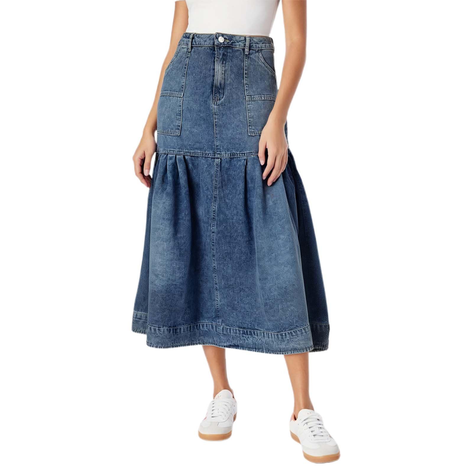 Sommer Rock Damen - High Waist A-Line Denim Rock Langer lässiger Street Style Fashion