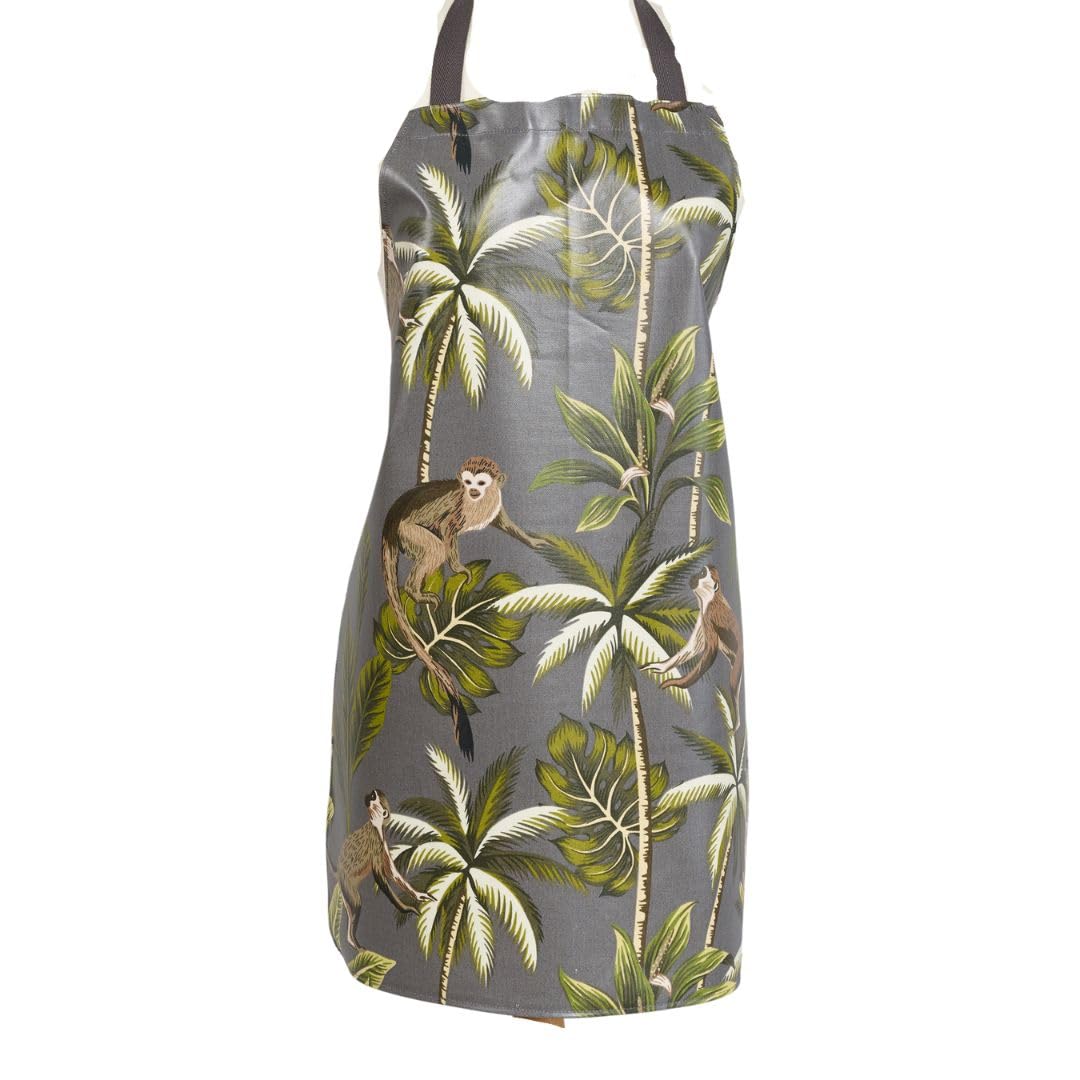Jolee... Fabrics Wipe Clean PVC Coated Aprons - 100% Cotton Oilcloth - One Size - Easy to Clean and Splash Proof Apron (Grey Monkeys, Adult (75cm Length))