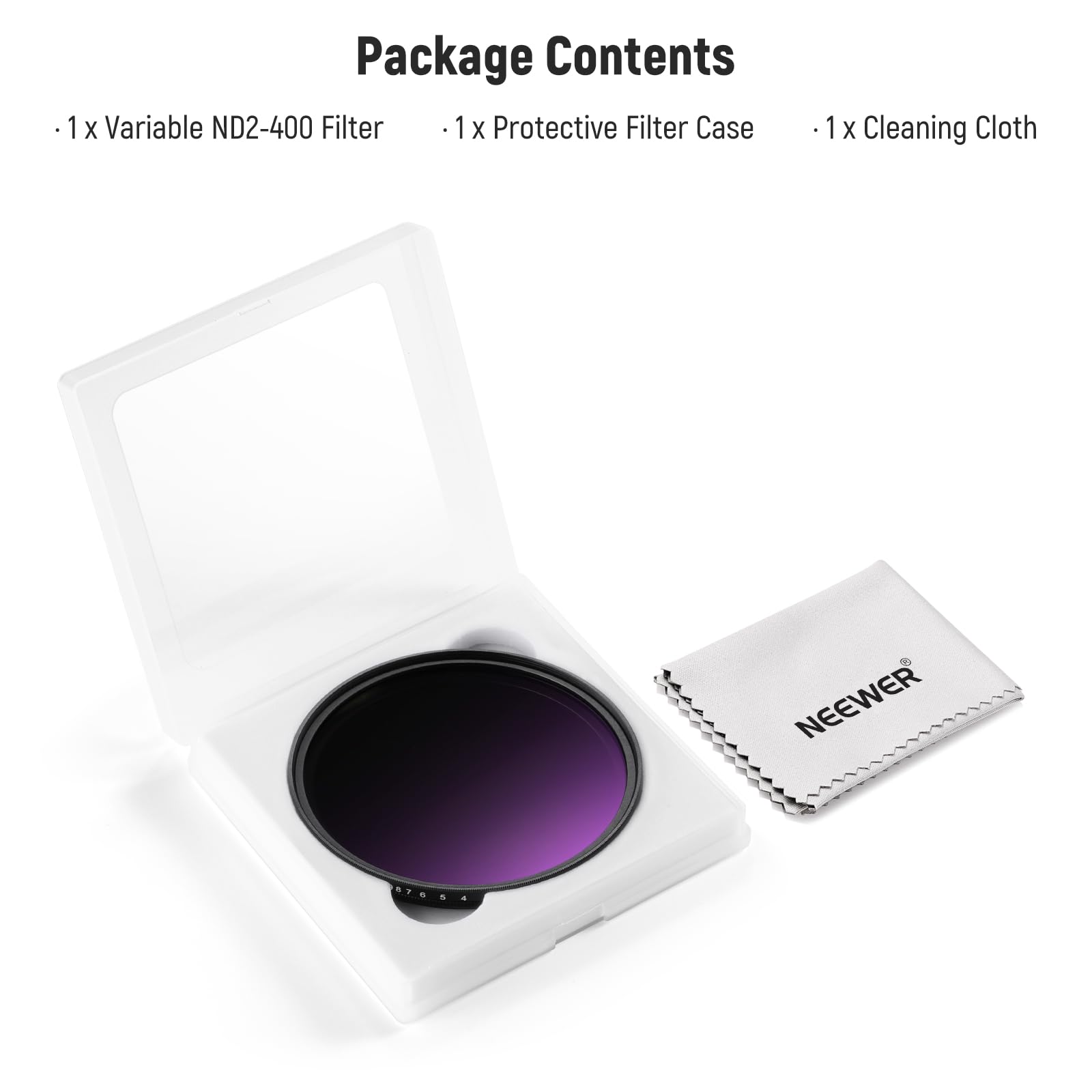 NEEWER Filtro ND2-ND400 Variabile, Filtro a Densità Neutra Regolabile Limitato con Stop Ripido, Vetro Ottico Antigraffio Idrorepellente Multistrato, Telaio Sottile in Alluminio, 77mm