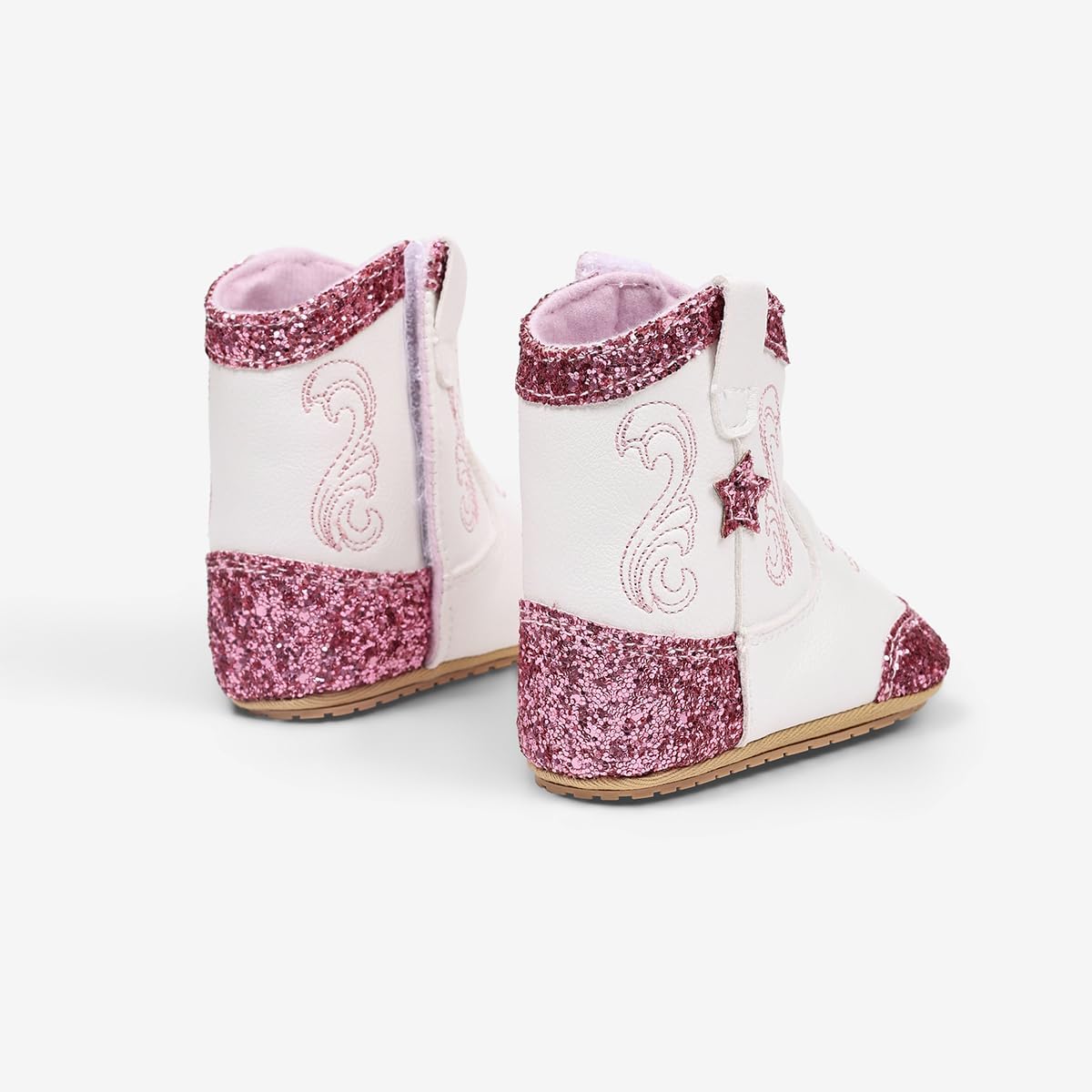 Baby Girl Western Cowboy Boots, Glitter Soft Sole Shoes 6 12 18 Months