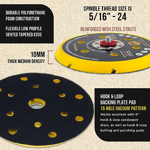 Dura-Gold Pro Series 6" Hook & Loop DA Backing Plate Pad, 15 (8 + 6 + 1) Hole Pattern Dustless - Low Profile Vented Edge, Dual-Action Random Orbital Sanding Pad, Sander Polisher Auto Woodworking by Dura-Gold - Image 3