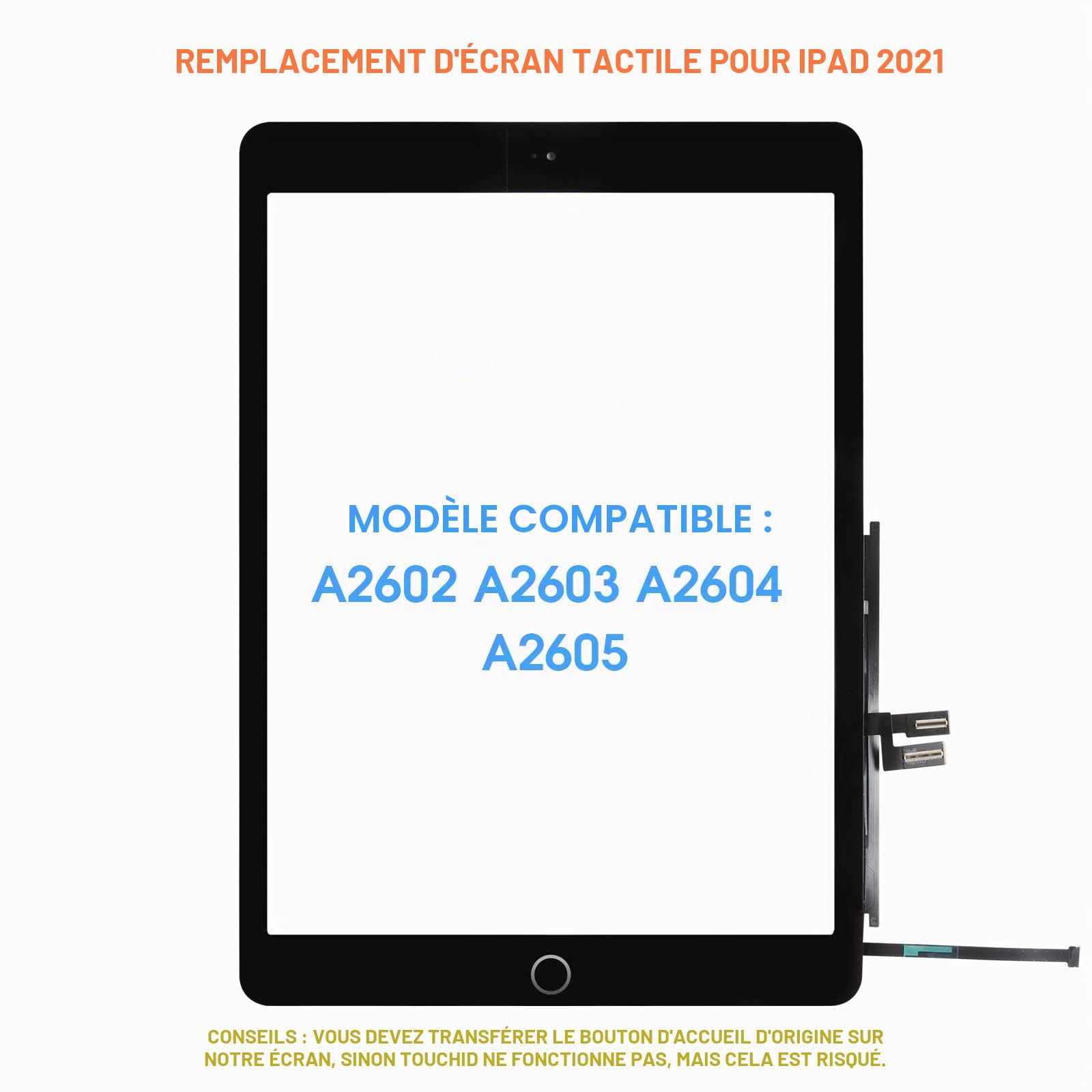 Écran tactile iPad 9 2021 9ème génération 10.2 A2602 A2603 A2604 A2605 noir