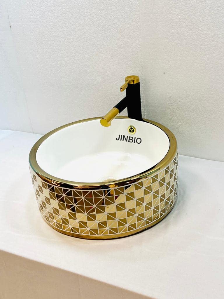 Jinbo Ceramic Wash Basin | Table Top Bathroom Sink Wash Basin (16.5 x 16.5 x 6 INCH)