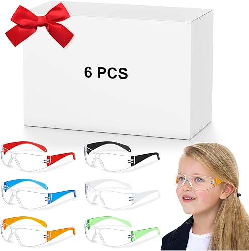 Patelai Gafas de seguridad para niños, 6 unidades, a granel, resistentes a los arañazos, para clases de ciencias, laboratorio, deportes, tamaño