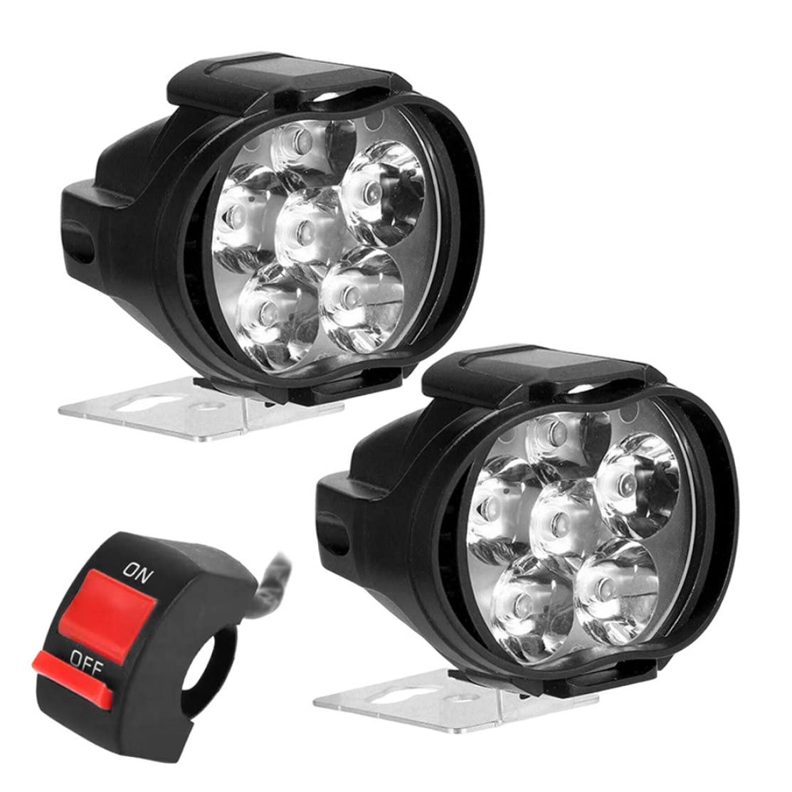 Faro per moto, universale, 6 LED, faretti, ausiliari, fendinebbia, con interruttore, 2 pezzi