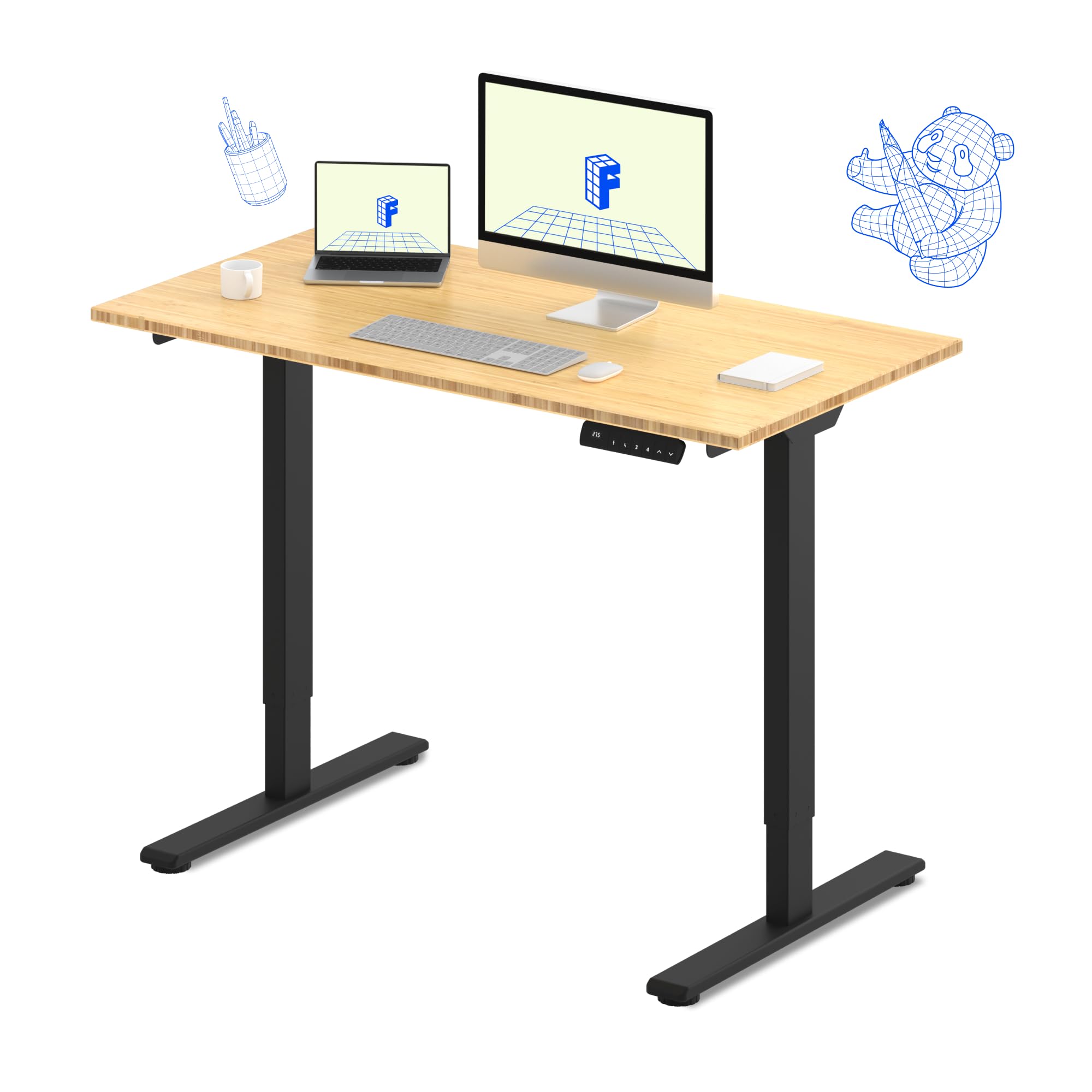 FLEXISPOT E3 Bamboo Dual Motor Electric Standing Desk 48 x 24 Sit Stand Up Desk Holds 220 lbs