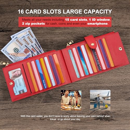 Image of Travelambo RFID Wallet Women Large Size Bifold Multi Card Wallet Case with Zipper Pocke Credit Card Holder for Women