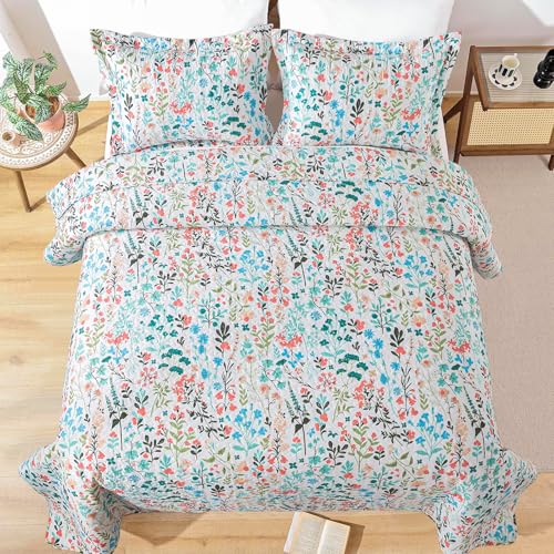 BEDIFANY King Size Quilt Bedding Set - Cotton Filling Lightweight Reversible Bedspread with Botanical Floral Pattern, Farmhouse Bed Coverlet for All Seasons, 3-Piece Set (98x106 Inches)