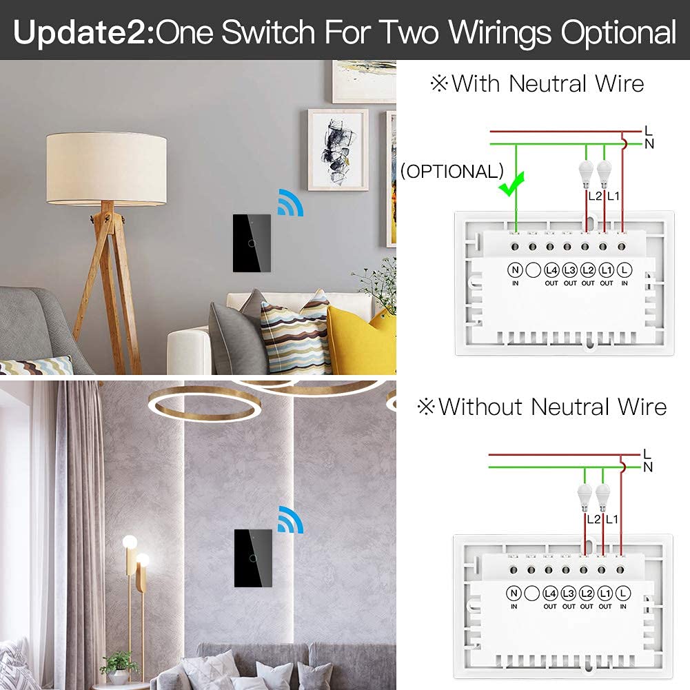 MOES ZigBee Smart Touch Wall Light Switch,Requires Tuya ZigBee Hub,No Neutral Wire/N+L Wiring,No Capacitor,Smart Life Tuya 2/3 Way Remote Control, Work with Alexa Google Home, 2MQTT,1 Gang Black