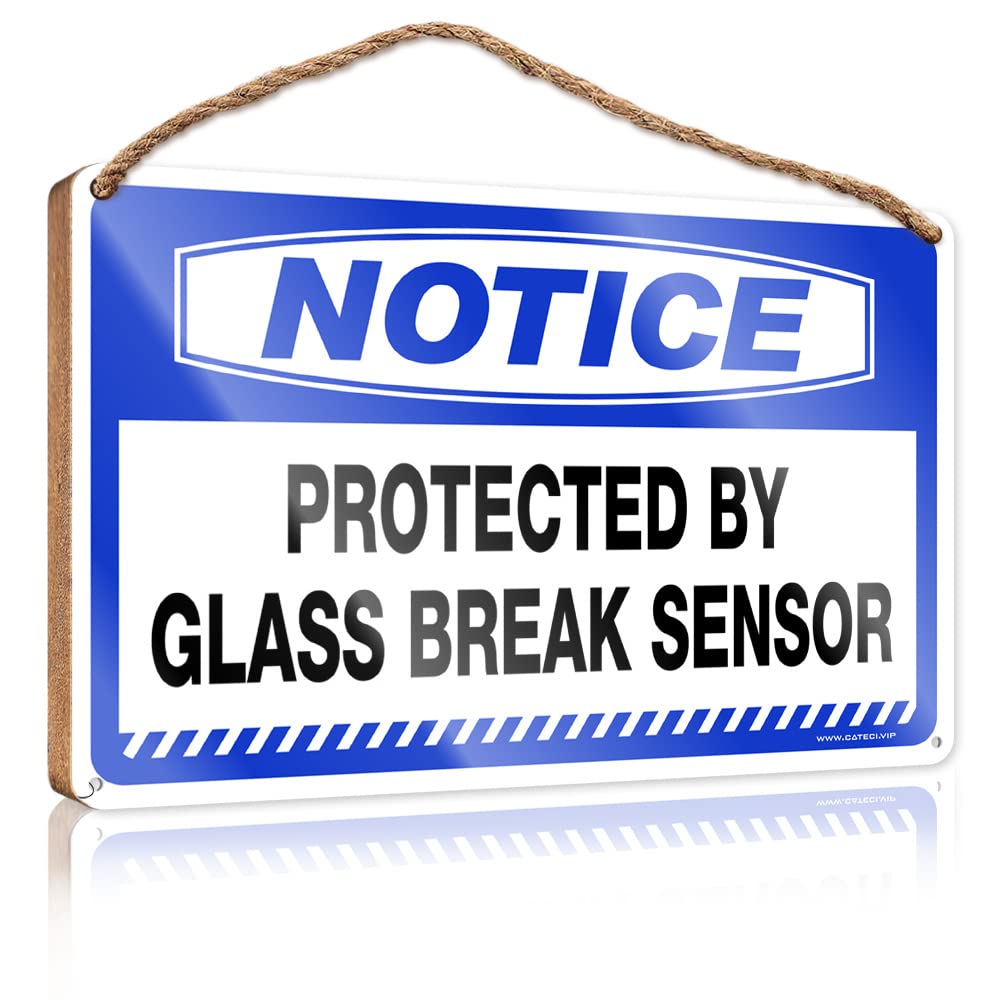 Dtha One Color Bathroom Decor Wall Art Funny Notice Protected By Glass Break Sensor Wooden Sign Cool Posters For Guys Welcome Sign(15X28cm)