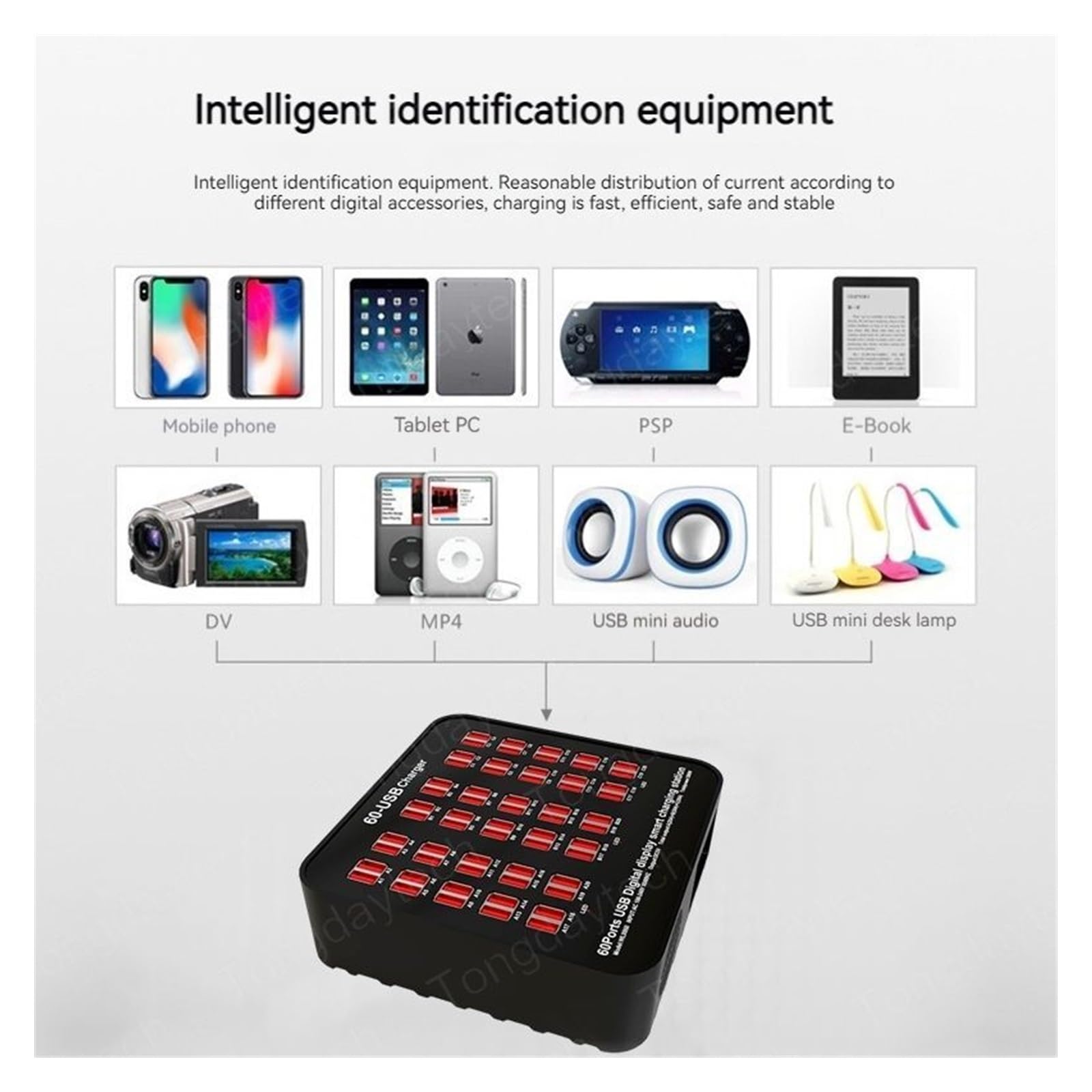 Rapide Chargeur, Station Hub de Chargeur USB Multi 300W, 60 Ports, Chargeur Mural à Charge Rapide,Chargeur USB Voyage/Haute Vitesse(100W 20 Port)
