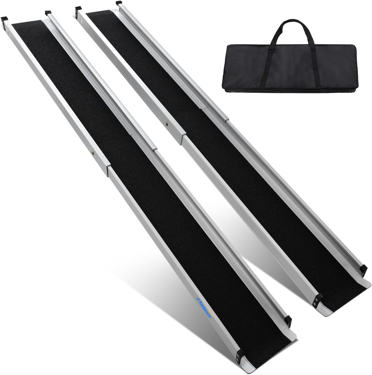 Ruedamann 8FT Telescoping Wheelchair Ramp, Usable Width 6.1", 600Lbs Capacity, Adjustable Wheelchair Ramp, Aluminum Non-Skid Ramps for Home, Steps, Stairs, Doorways, Portable Handicap Ramp, 2 Packs