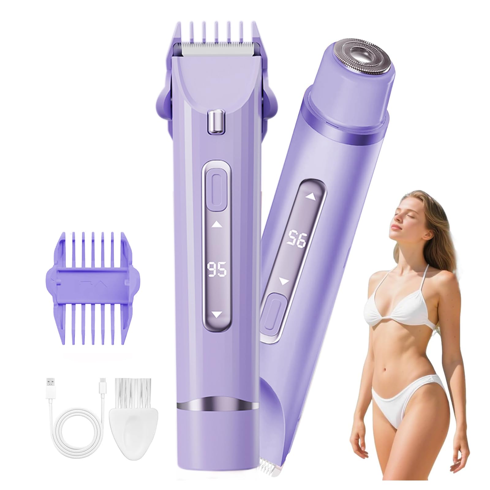 OLTITO レディースシェーバー VIO対応 【1台2役 ヘッド交換不要】USB充電式 乾湿両用 IPX7防水 男女兼用 無痛 全身使用可能 小型で持ち運び可能 (パープル)