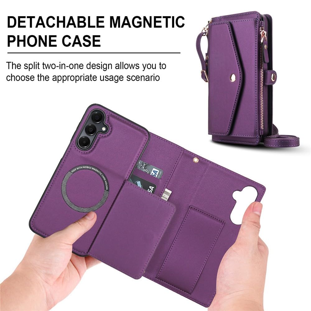 Generic Étui compatible avec Samsung Galaxy A55 (couleur : violet), portefeuille amovible en cuir à rabat magnétique