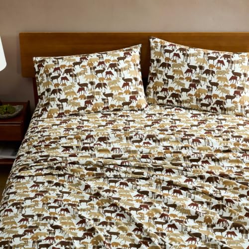 Image of Eddie Bauer - Full Flannel Sheet Set, Soft Brushed Cotton Bedding with Matching Pillowcases, Fully Elastic Fitted Sheet, Deep Pocket Bed Set, Breathable All-Season Comfort (Animal Plaid Brown)