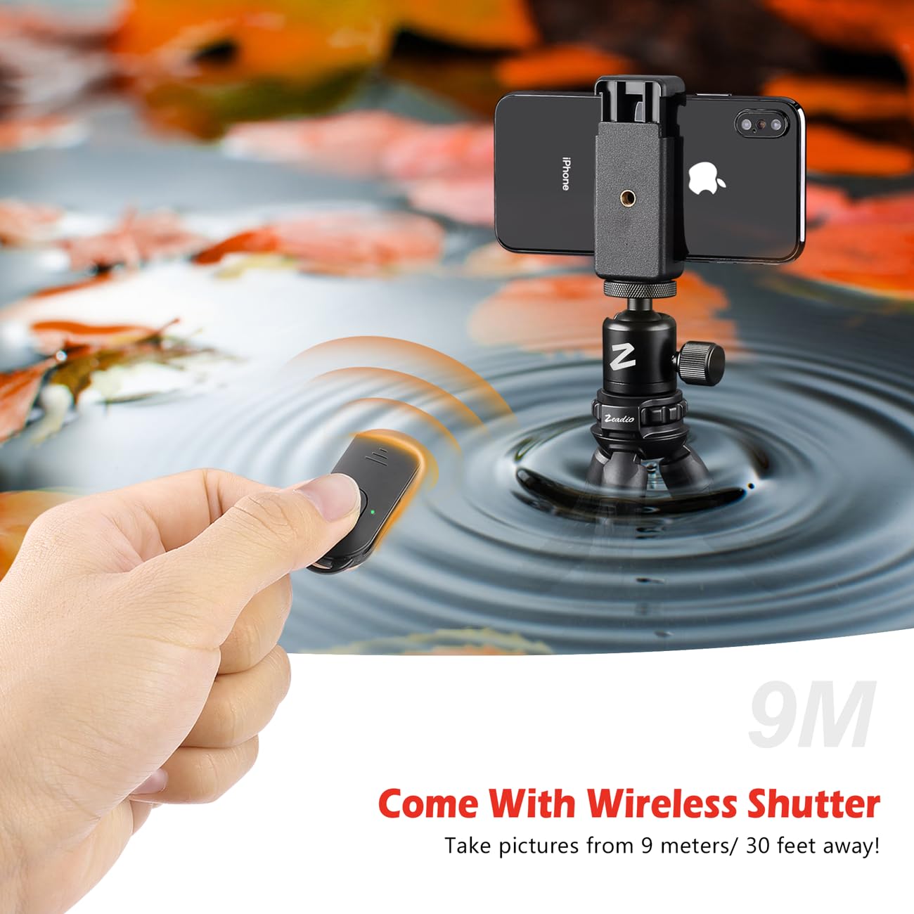 Zeadio Flexible Camera Tripod Kits, with Metal Ball Head Mount, Cellphone Tripod Holder and Wireless Remote Shutter, Fits for All iPhone and Android Smartphones Sport Camera 1