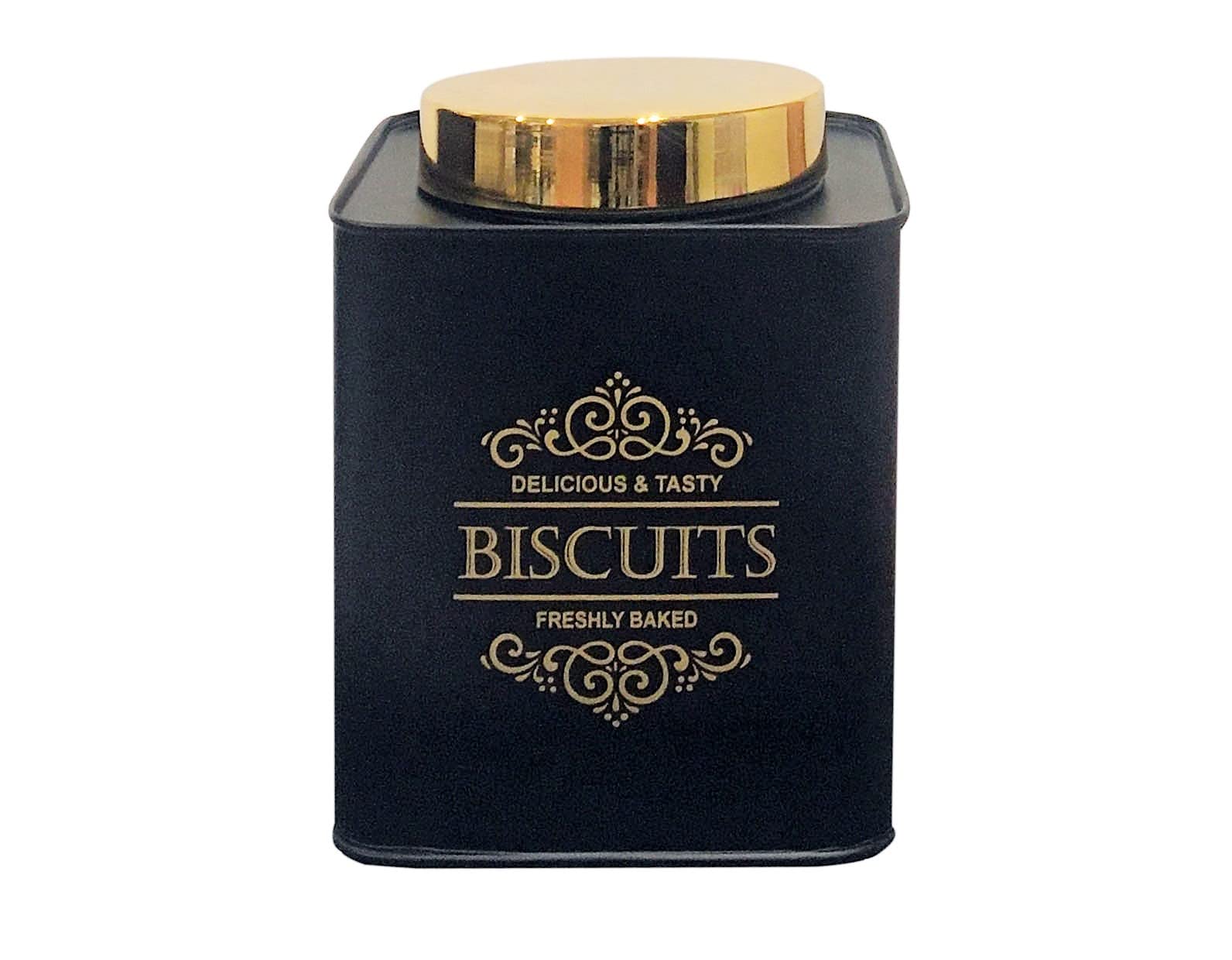 Nobel - Vintage Home Biscuits Canisters with Gold Coloured Lid -Black
