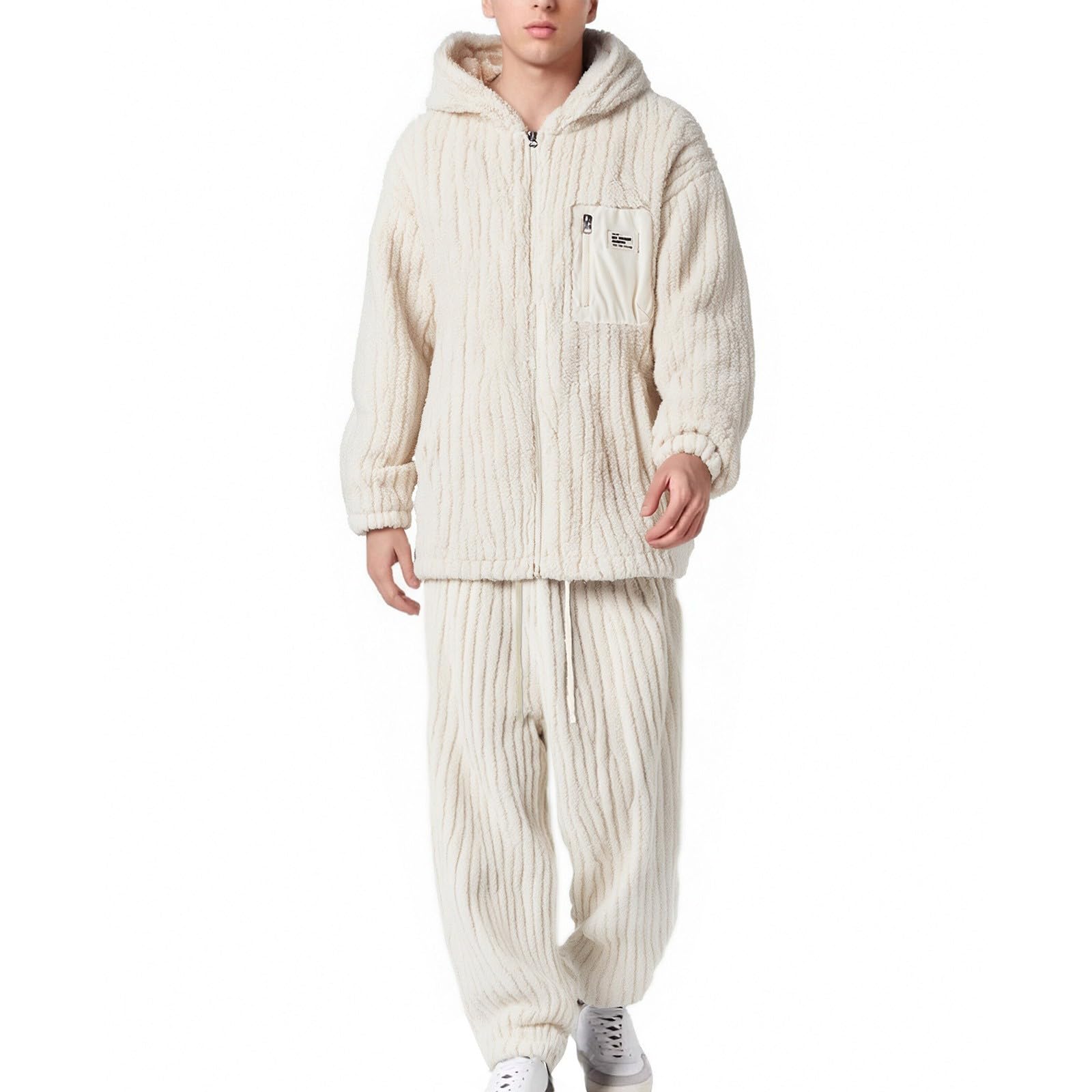 Generisch Pijama de invierno para hombre, terciopelo coral, pelo pesado, franela, talla grande, ropa cálida para el hogar con cremallera, chaqueta de punto cómoda (blanco, XXXL)