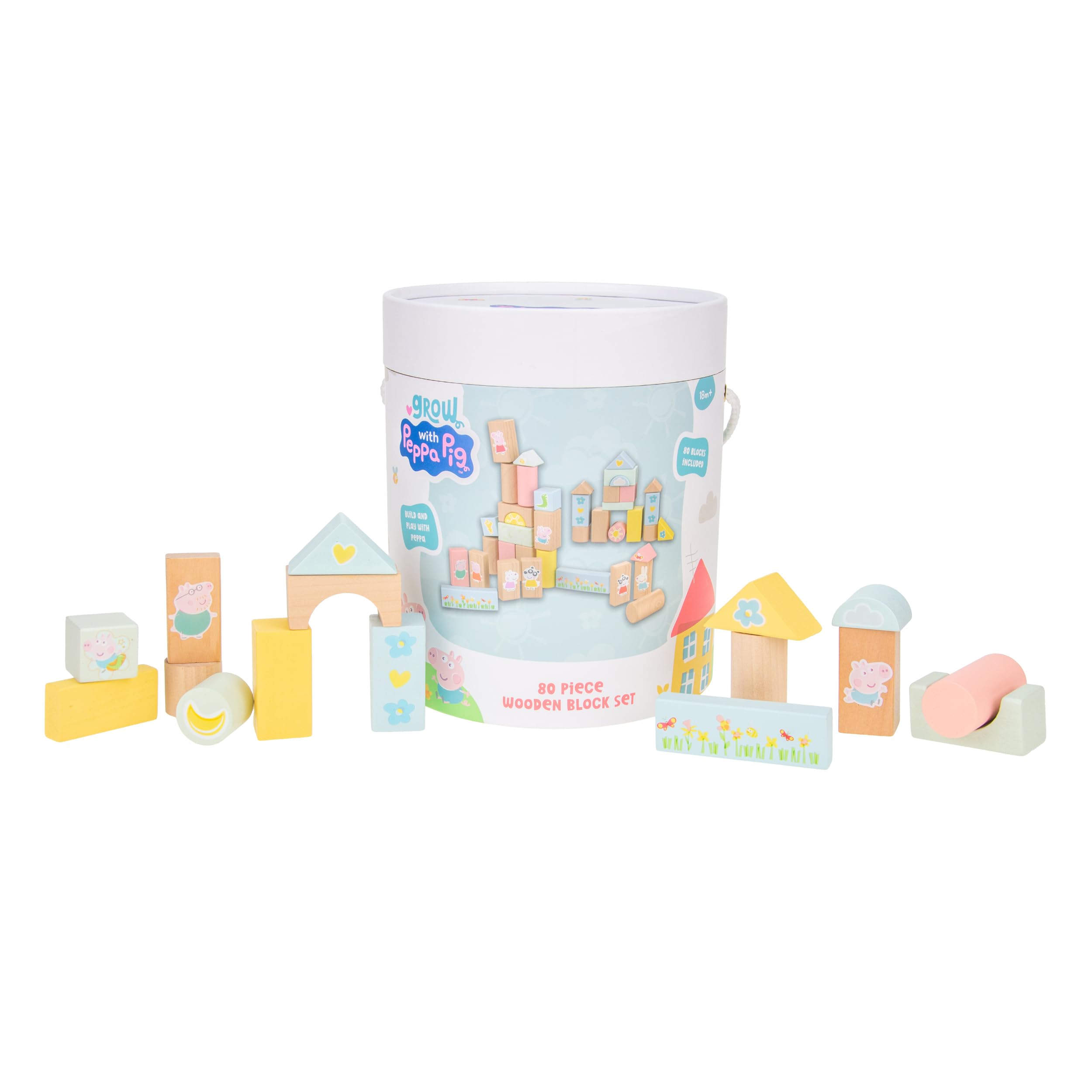Peppa Pig Grow with Peppa 80 Piece Wooden Block Set for Toddlers 12 Months+ Chunky Building Blocks Characters Stacking Toy for Creative Play and Development