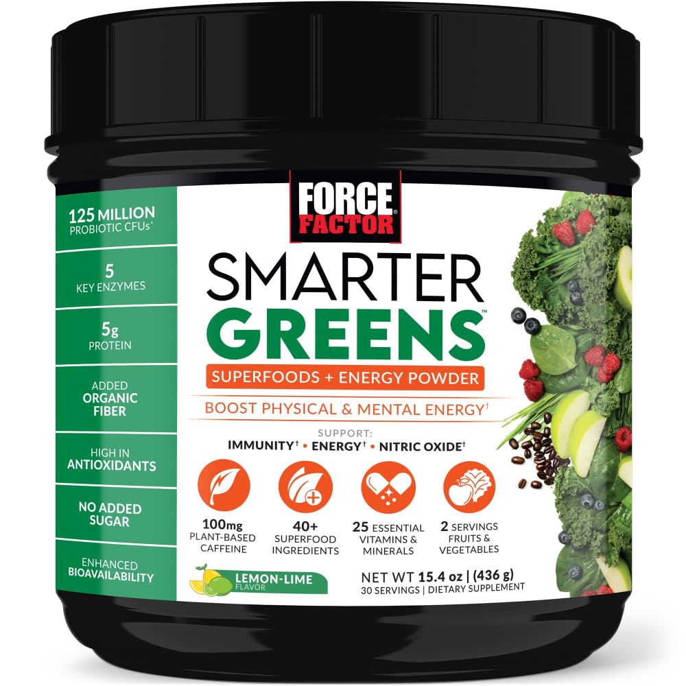 Smarter Greens Superfoods + Energy Powder to Boost Energy & Support Digestion, Gut Health, Bloating, Greens Powder with Digestive Enzymes, Probiotics & Prebiotics, Lemon Lime, 30 Servings