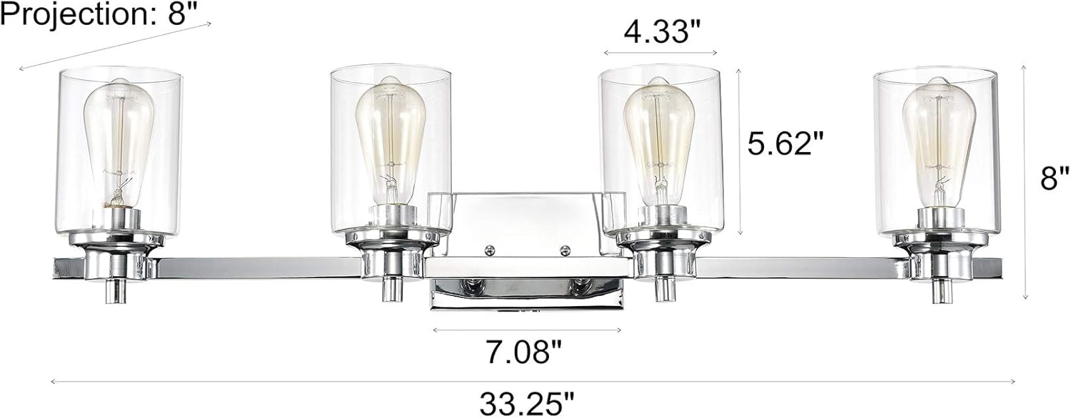 Chrome Farmhouse Bathroom Vanity Light, 4-Light Gooseneck Vanity Lights for Bathroom, Bedroom, Living Room, Kitchen, Restaurant