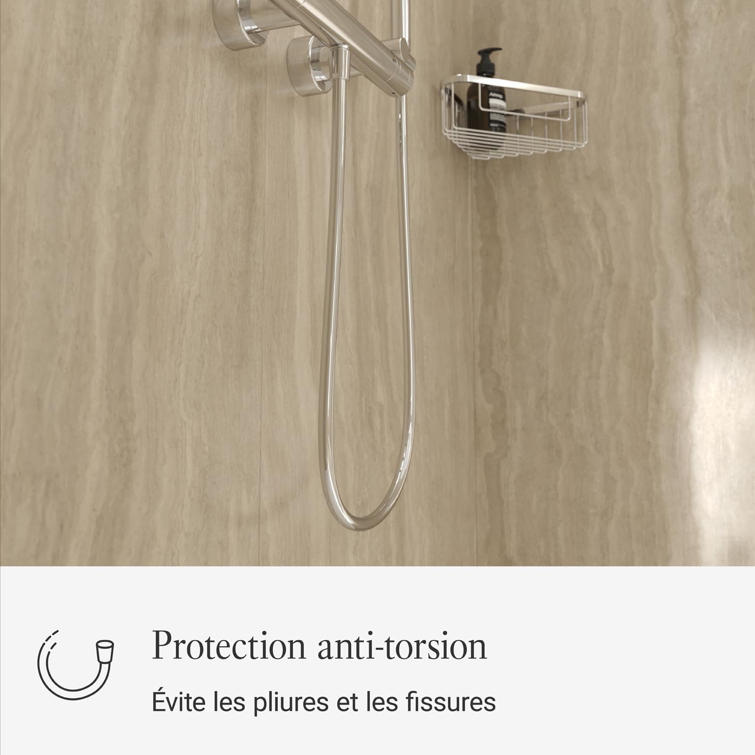 Flexible de douche à main Villeroy & Boch Universal Showers, flexible de douche avec protection anti-torsion, flexible de douche pour douche et baignoire, résistant à la torsion, 1,20 m, chromé