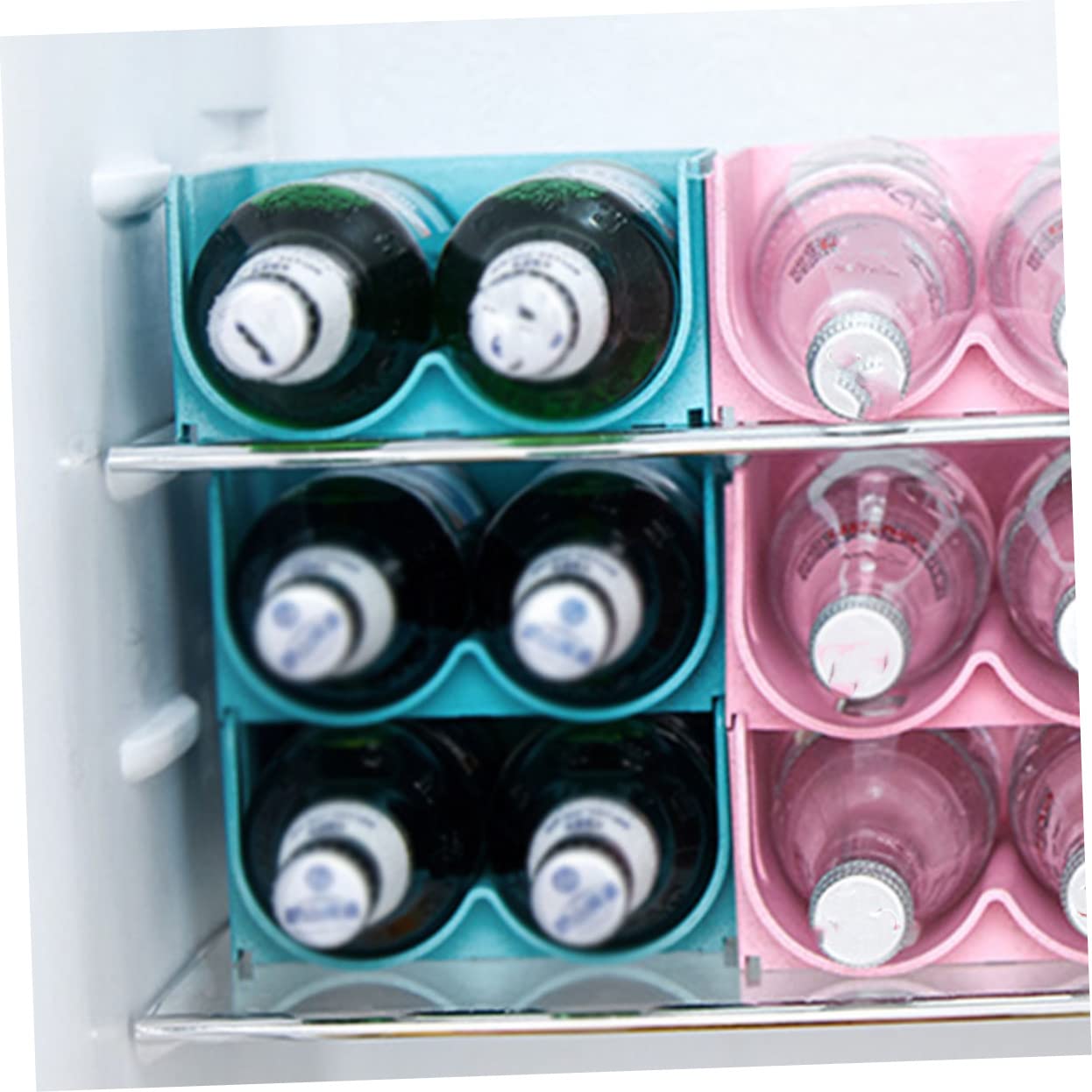 CIYODO 4pcs Stackable Refrigerator Storage Containers for Beverages Water Bottles and Cans Design Easy Organization and Colors for Home Use