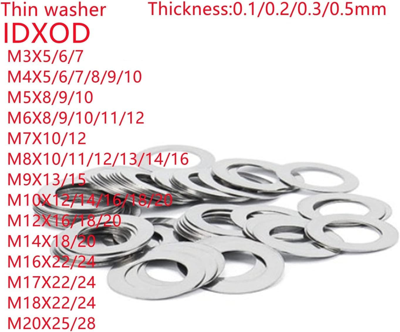 10/100 stuks M3 tot M40 0,1 mm 0,2 mm 0,3 mm 0,5 mm 1 mm