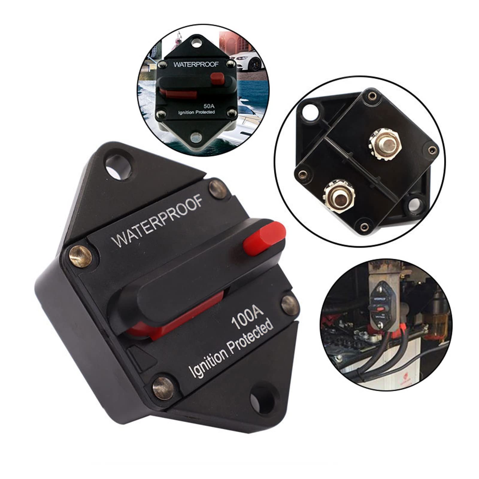 Disjoncteur d'amplificateur Audio de Voiture 20-200 A 12 V 48 V, Porte-fusible, Adaptateur de fusible de Remise à Neuf d'amplificateur stéréo avec Bouton de réinitialisation Manuelle(60A)
