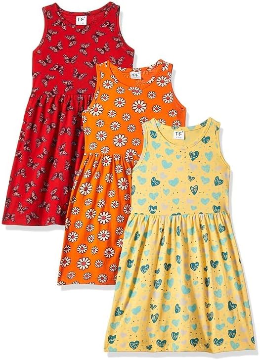 T2F Girl's Cotton A-Line Knee-Length Casual Dress