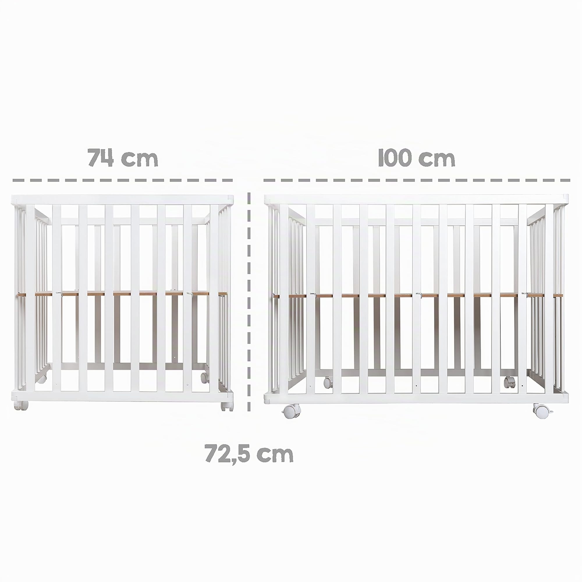roba Parc Pliant en Bois - Aire de Jeux 74x100 cm - Parc Pliable Rectangulaire peu Encombrant - Roulettes Incluses - Bicolore