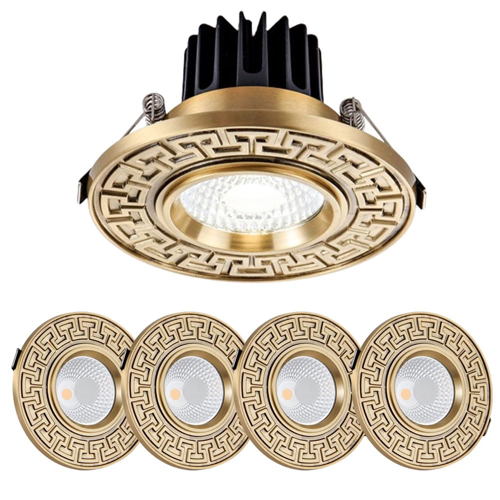 JKJZSALJ Set Of 5,4.3 Inch Round,Brushed Brass Finish,12W Led Recessed Light Fixtures,Cri 90,3Cct Dimmable 3000K|4000K|6000K Led Recessed,Brass