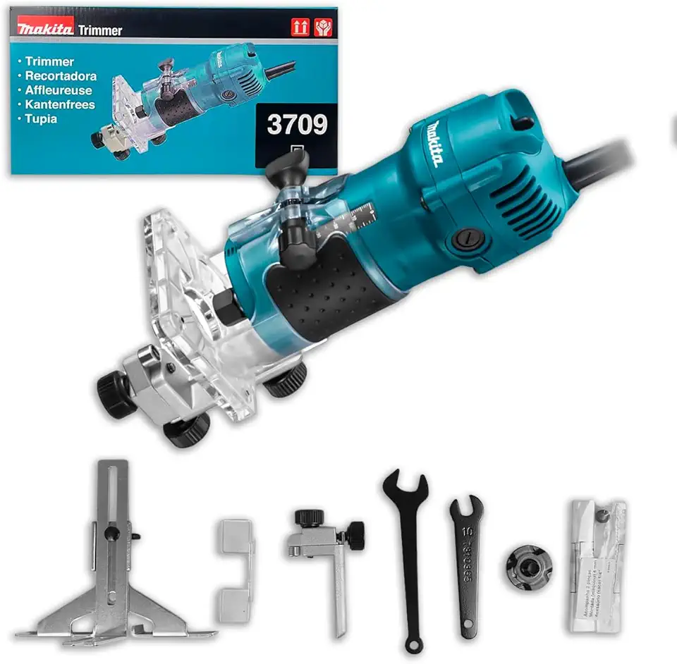 MAKITA Tupia Manual 3709 530W 30000RPM Base Articulada c/Ajuste de Profundidade para Marceneiro, Corte Preciso em Madeira MDF Compensado e Bordas 110v
