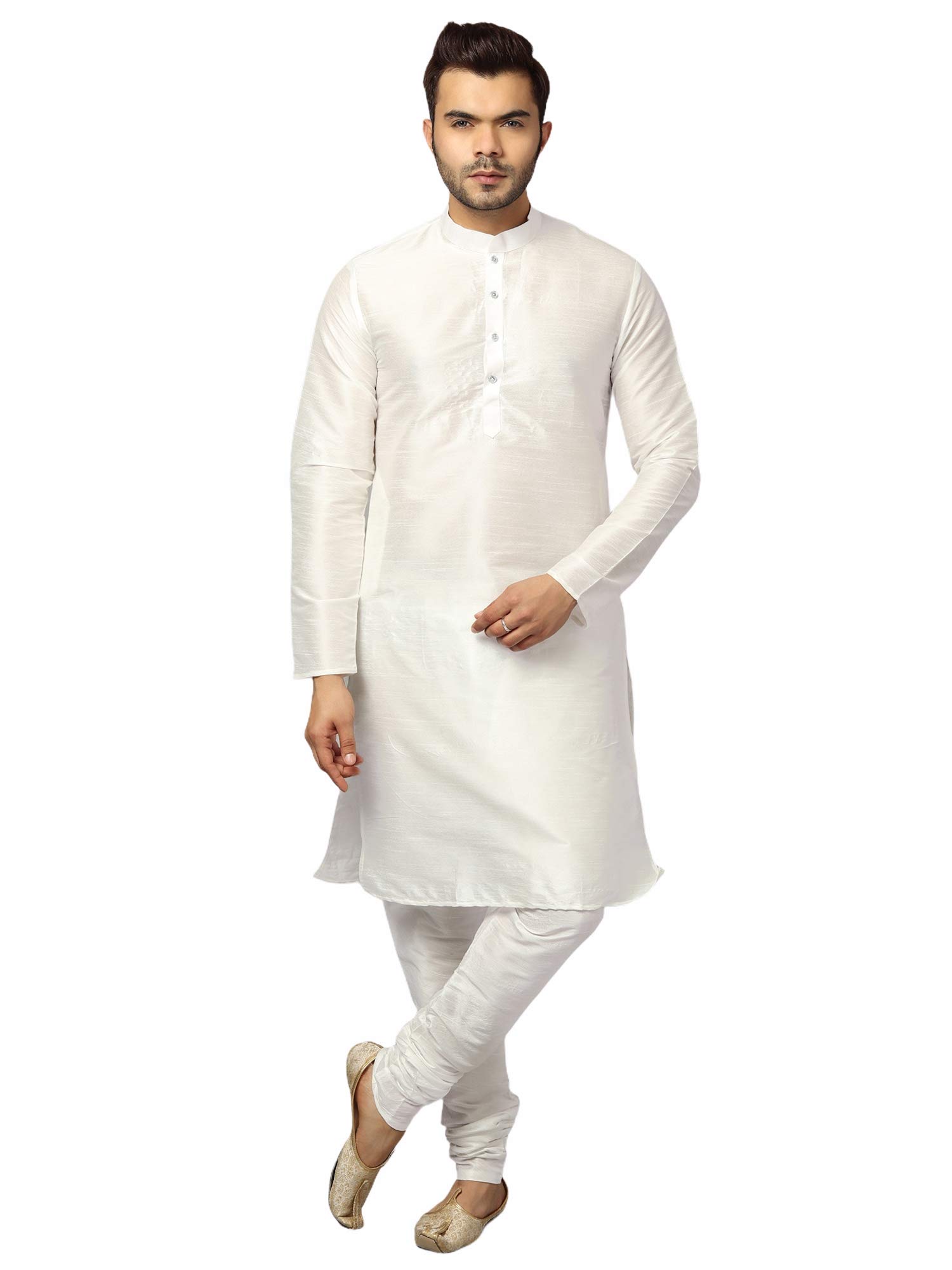 Banarasi Dupion Silk Solid Kurta Churidar Pyjama Set for Men