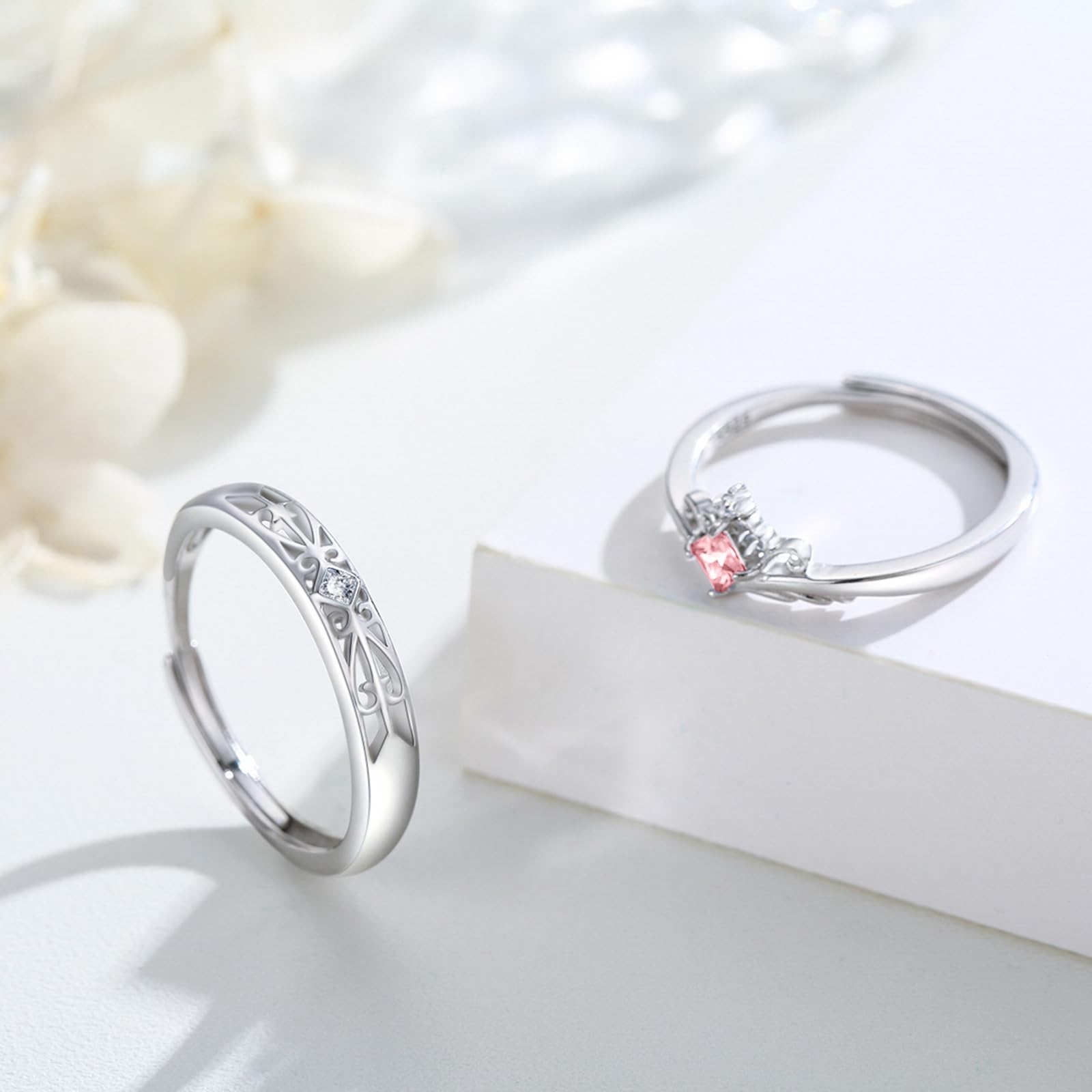 Paar Ringe Set 925 Sterling Silber Verlobungsringe Paar Verstellbare Offene Ring für Verlobungsringe Paar Fingerring Matching Rings Jubiläum Valentinstag für Damen Herren