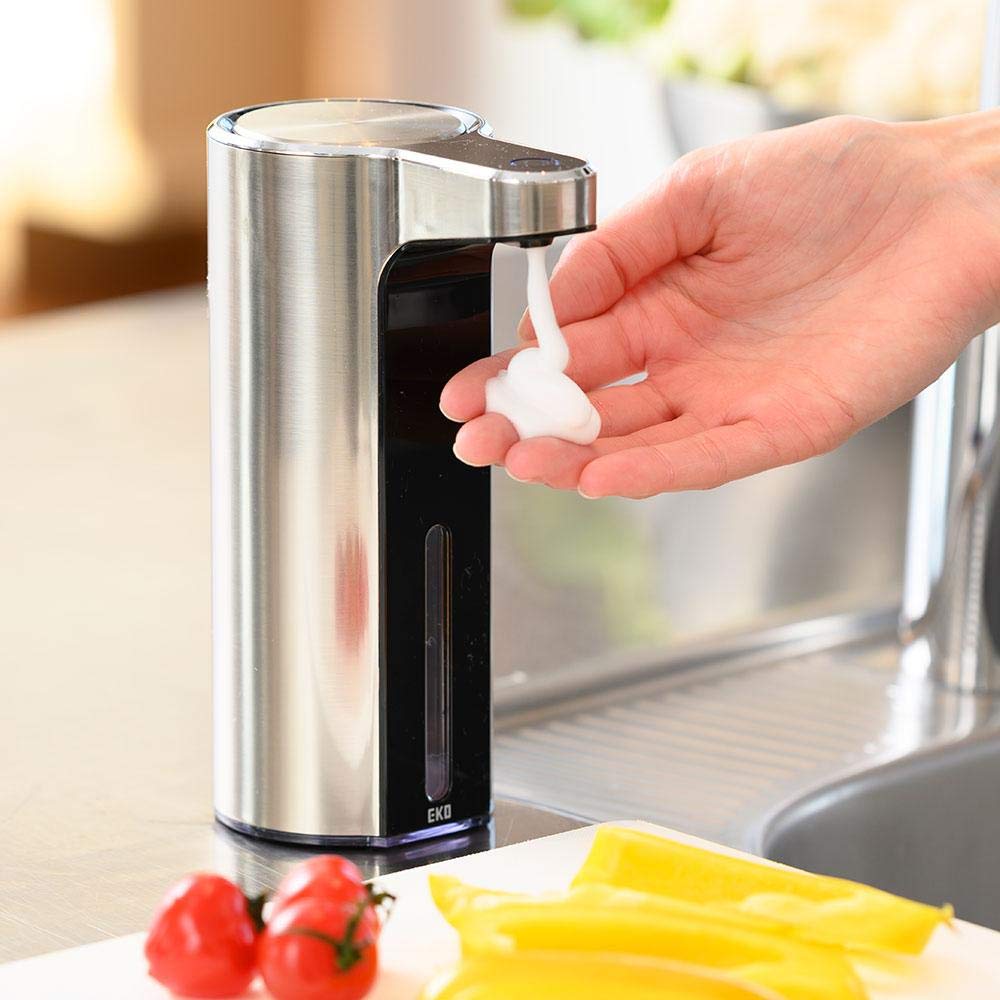 EKO EK6088F-MT Aroma Soap Dispenser, Automatic Foam Type, Silver, 3 Levels, Detergent Clogging Prevention, Internal Cleaning Function, USB Charging