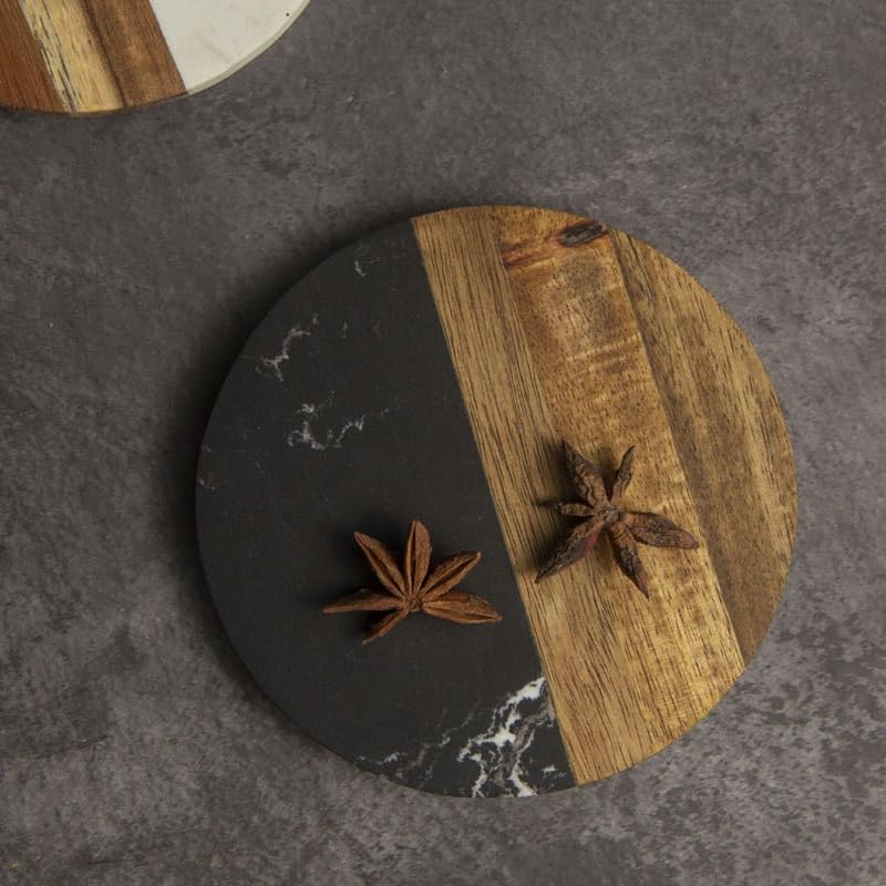 Dessous de verre rond et carré bois marbre support table isolé
