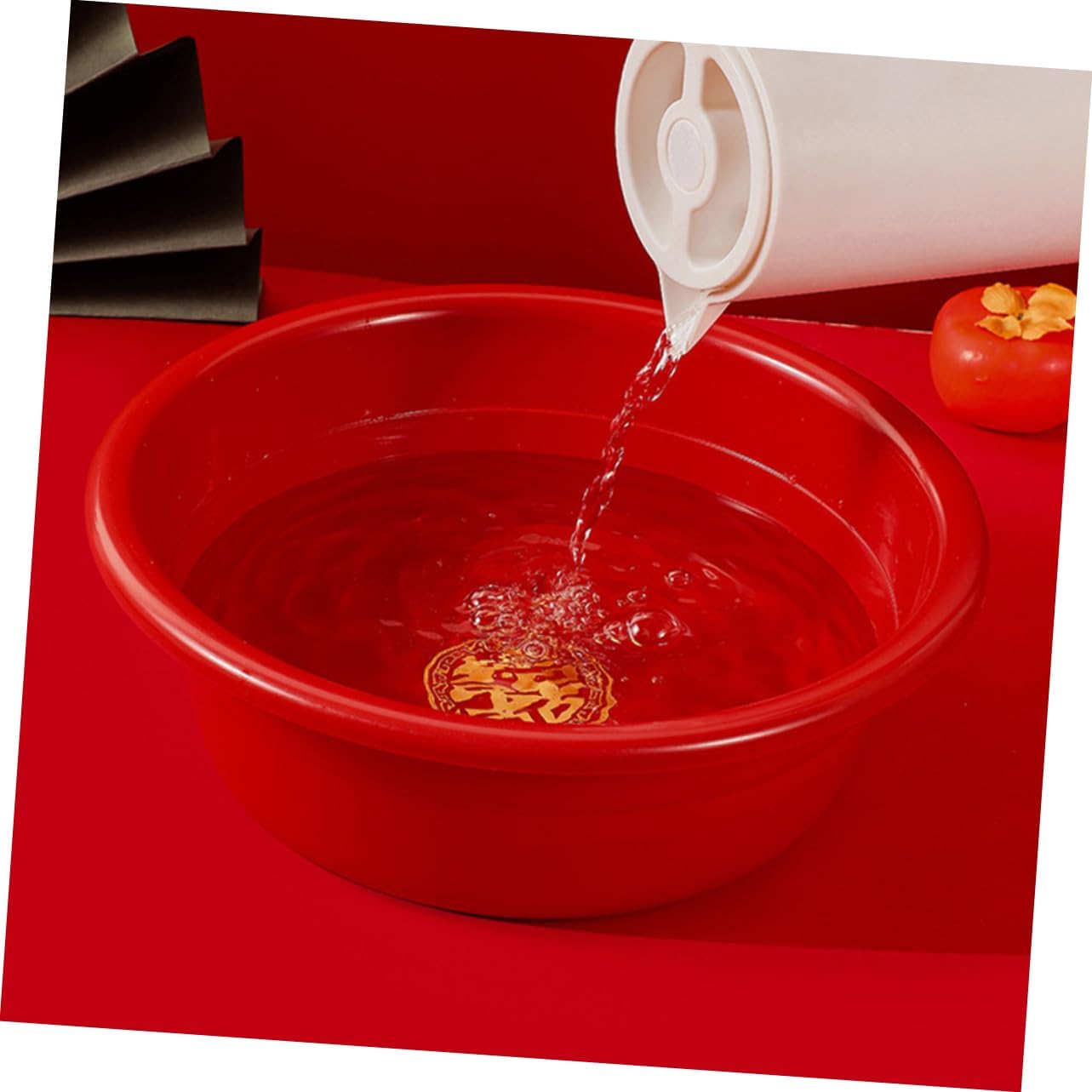 Lurrose Portable Plastic Washbasin Red Face Wash Bowl for Bathroom Kitchen Use Thickened Design Easy to Clean Multi-purpose Storage for Dishes Personal Care
