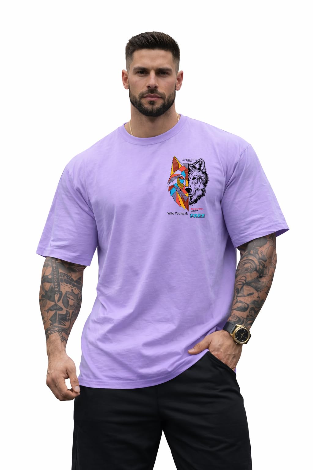 Liula Men Oversized Lavender Graphic Printed T-Shirt-picture-50