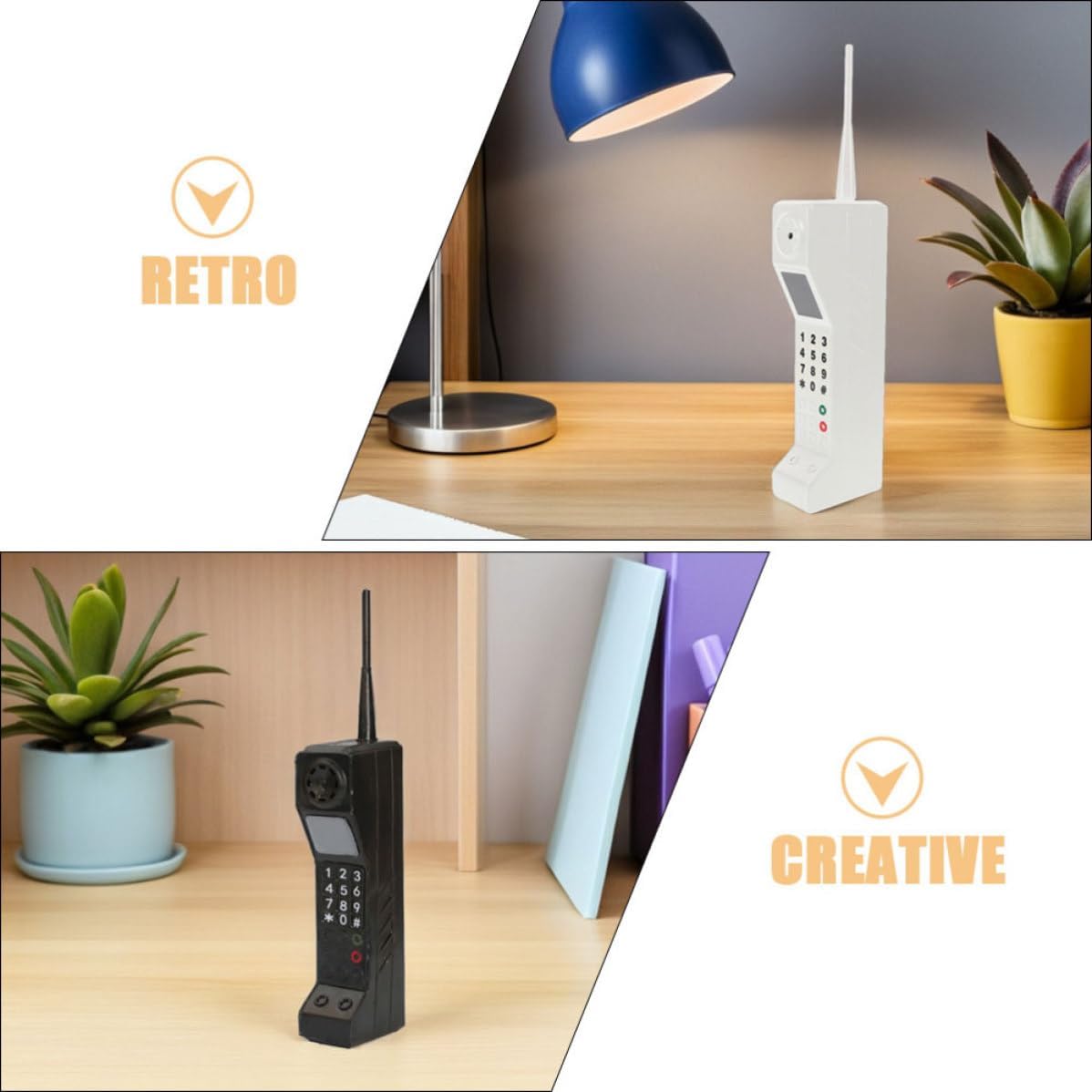 2pcs Retro Brick Cell Phone Model Iron Decorative Telephone for Home