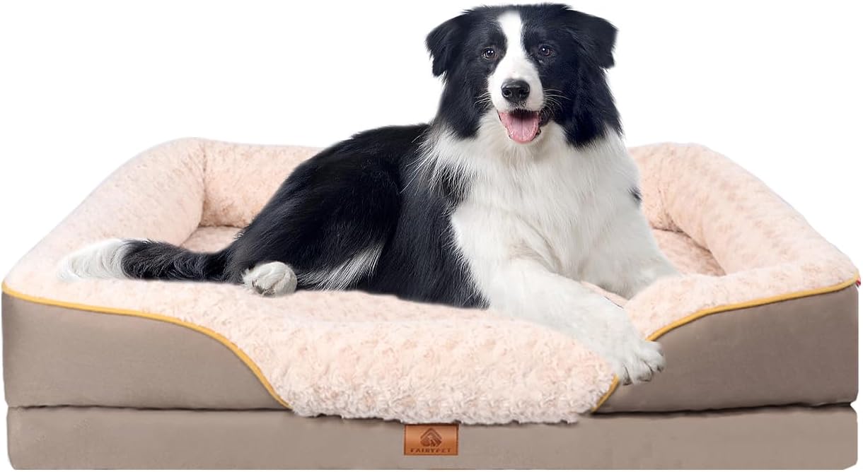 Washable Orthopedic Dog Bed for Medium Dogs, Waterproof Dog Bed with Bolster, Big Couch Sofa with Removable Cover & Non-Slip Bottom